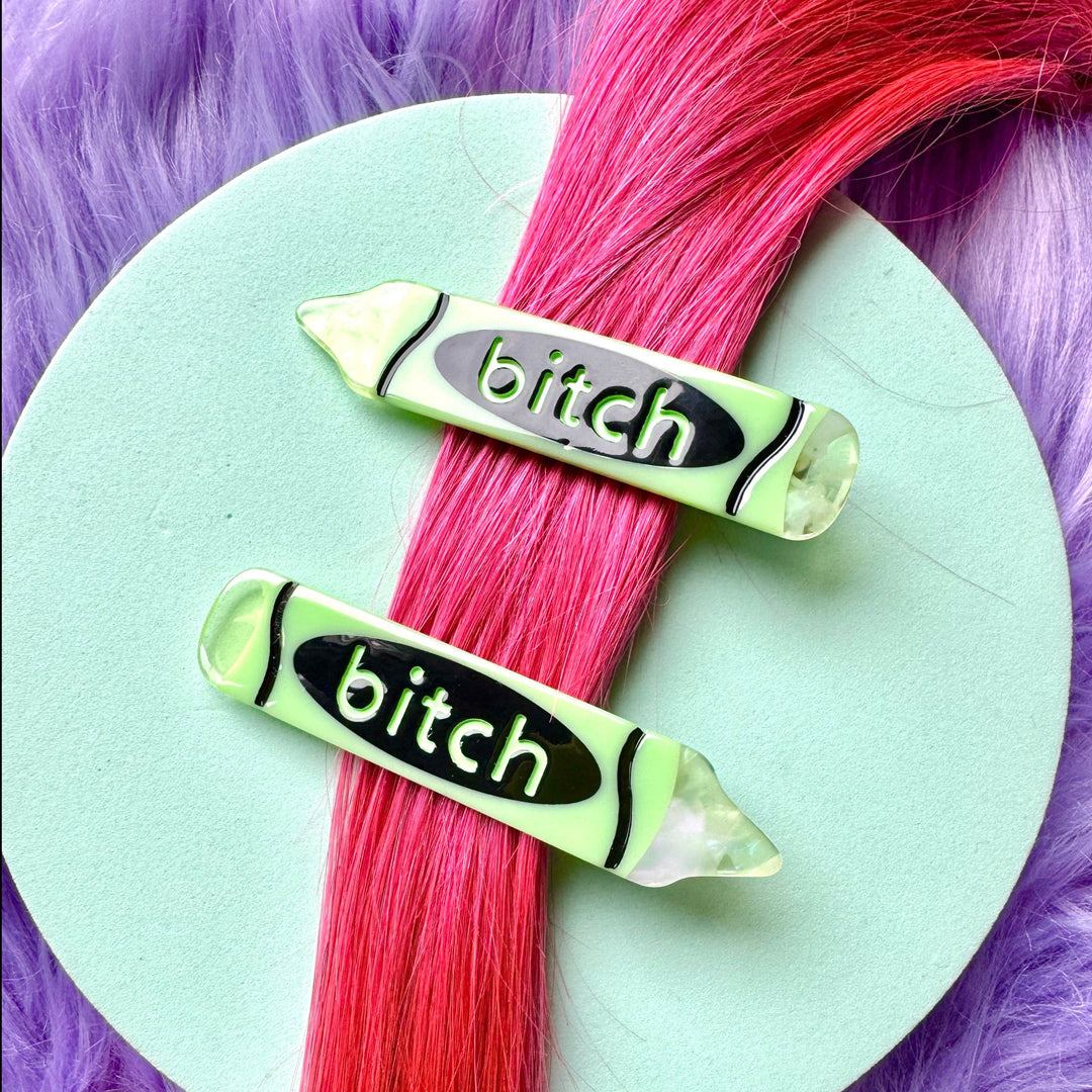 Bitch Hair Clips Green