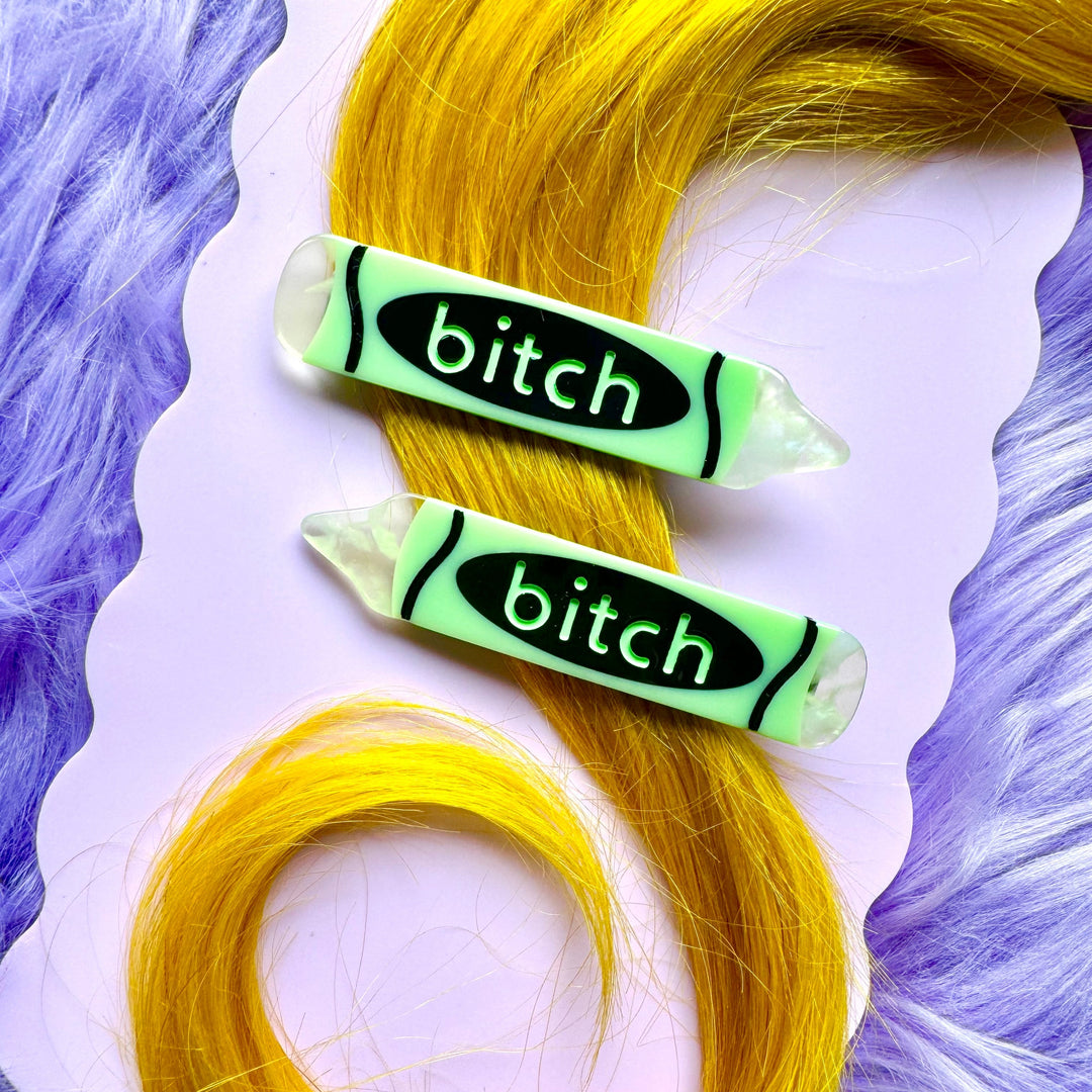 Bitch Hair Clips Green