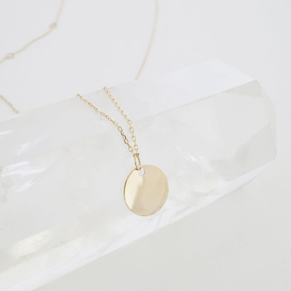 Mini Hanging Sun Disc Necklace, 14k Gold