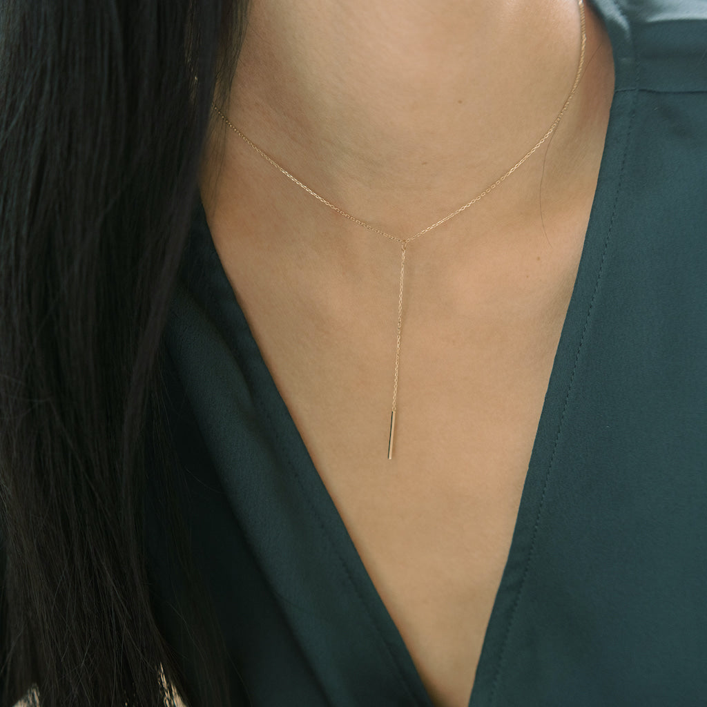 Whisper Thin Lariat Bar Necklace, 14k Gold