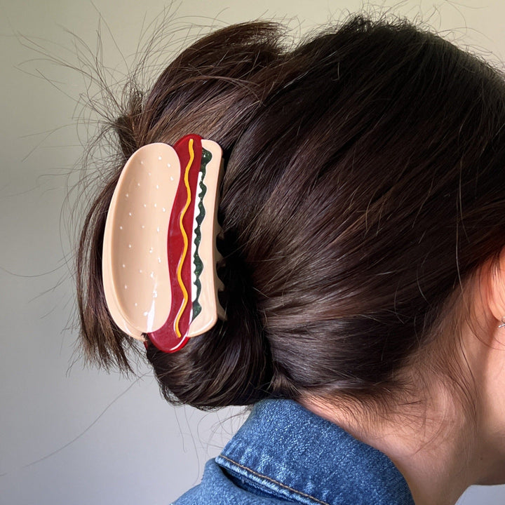 Large Hot Dog Hair Claw Clip with all the Fixins