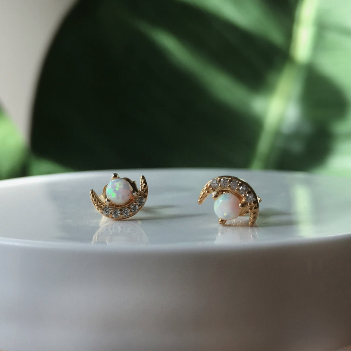 Crescent Opal Stud Earrings