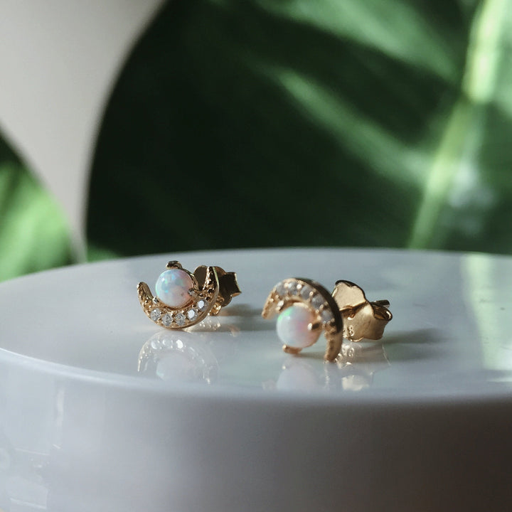 Crescent Opal Stud Earrings