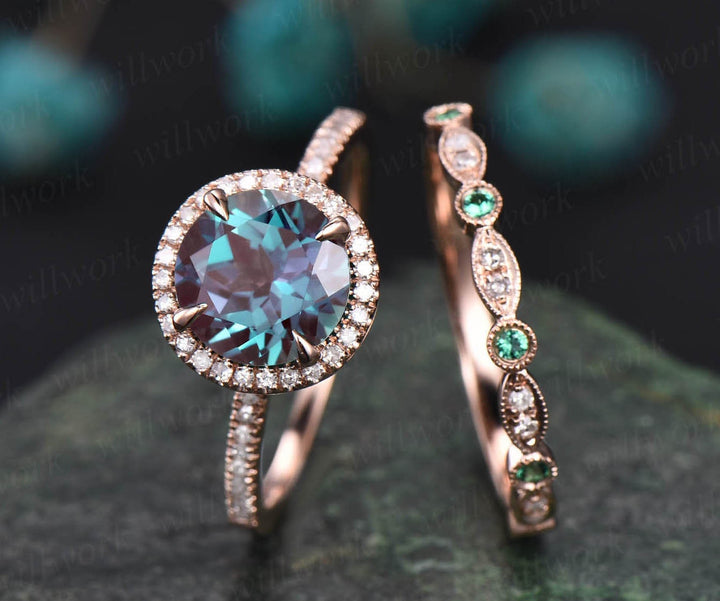 Alexandrite engagement ring set