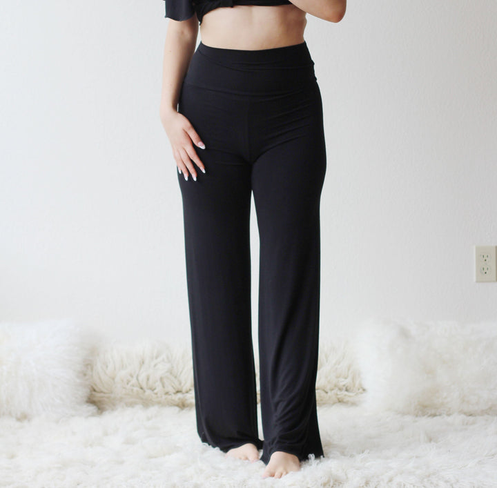 bamboo foldover lounge pants with a wide legs