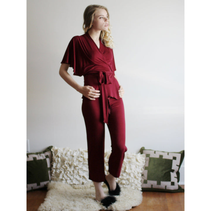 Bamboo Pajama Set including Wrap Bed Jacket and Drawstring Capri