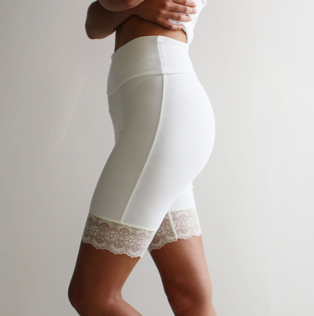 bamboo biker shorts with lace trim