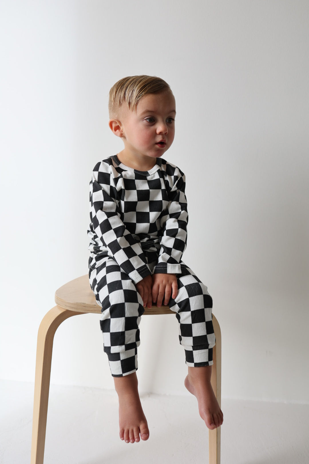 Ribbed Jogger Set | Black & White Checkerboard