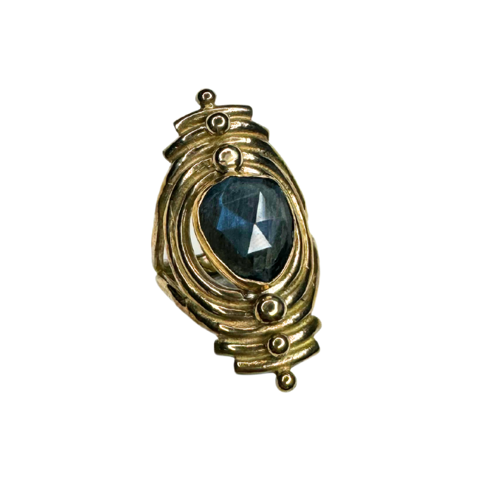 Faceted Labradorite Bronze Portal Ring- Size 9