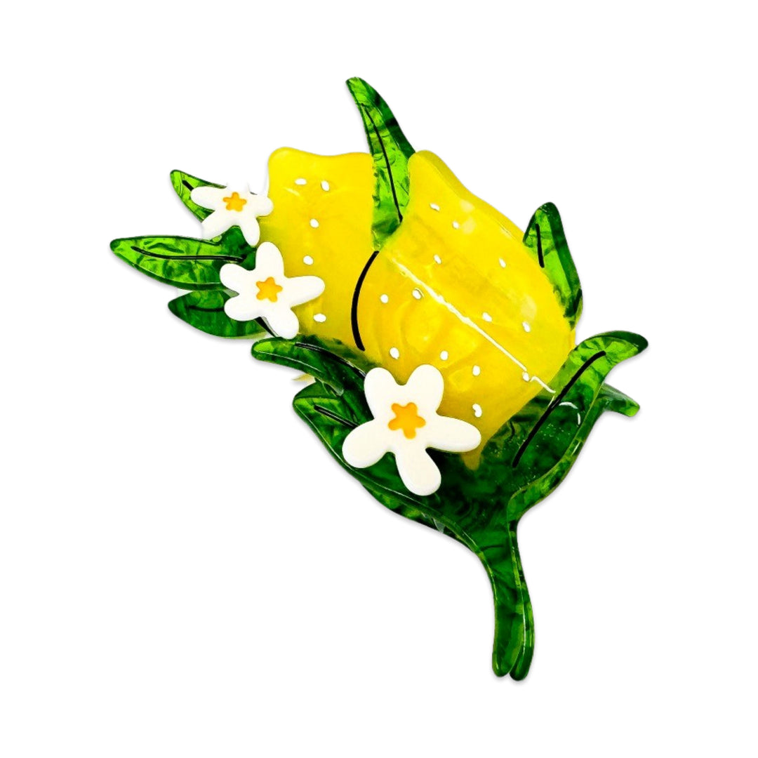 Large Lemon and Flowers Hair Claw Clip