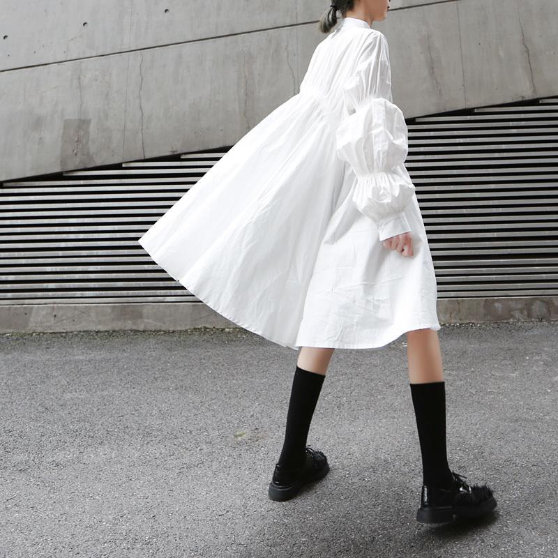 Hotaru Long Sleeve Pleated Shirt Dress - White