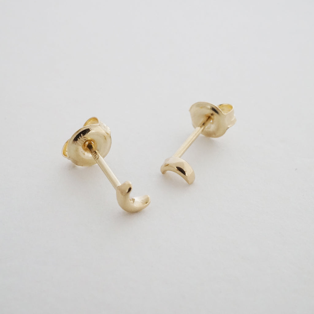 Mini Moon Studs, 14k Gold