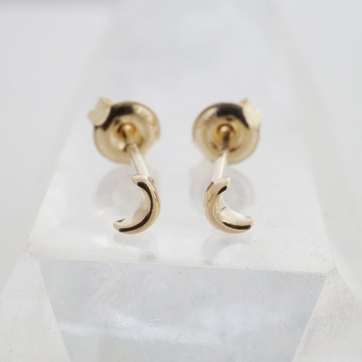 Mini Moon Studs, 14k Gold