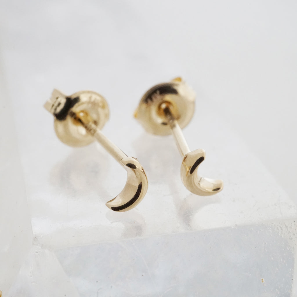 Mini Moon Studs, 14k Gold