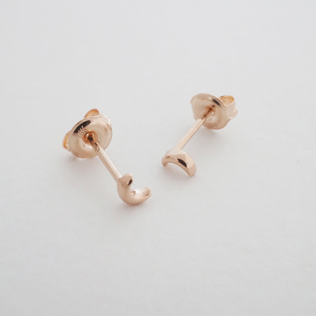 Mini Moon Studs, 14k Gold