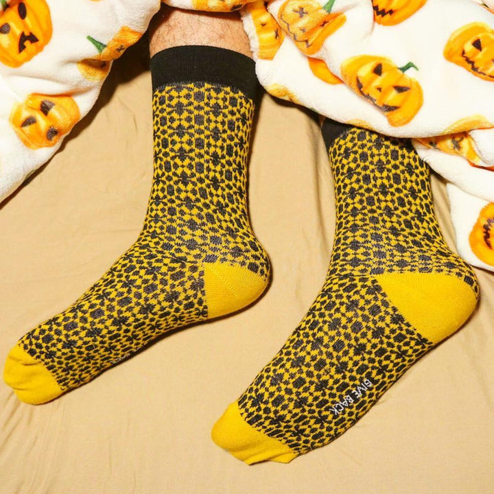 Sophisticated Mustard Yellow and Black Patterned Office Socks (Adult Medium)