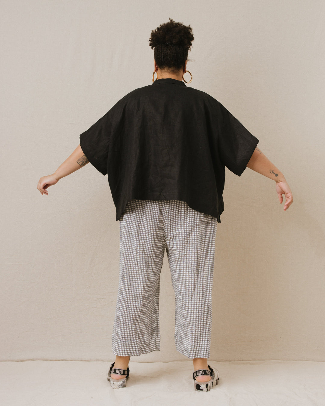 Boxy Collared Top in Black Linen (RTS)