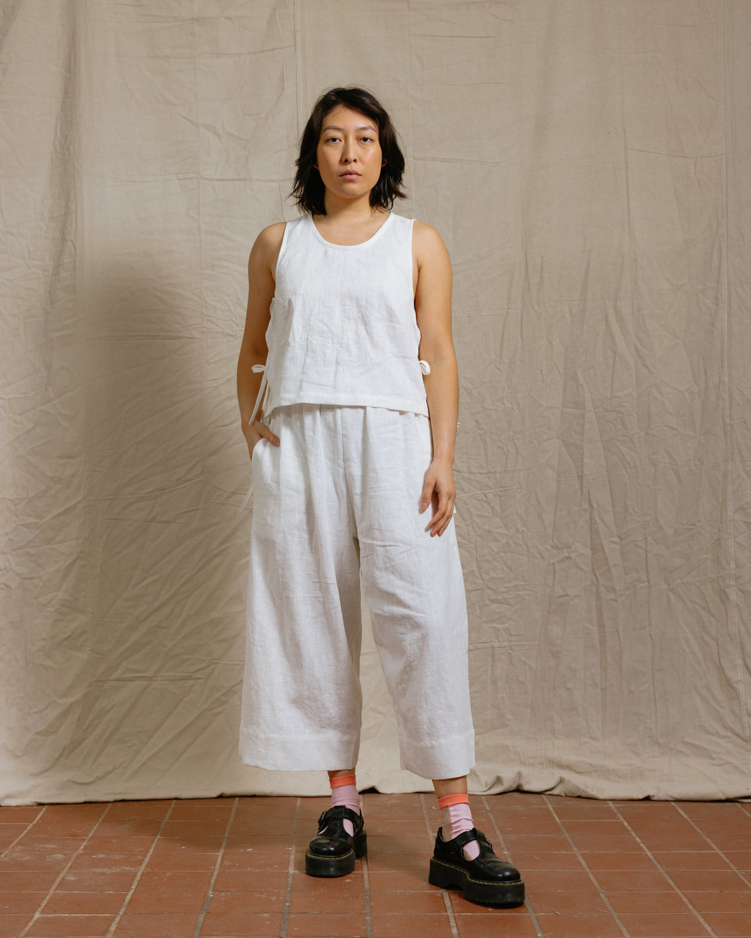 Mid Easy Pant in White Linen (RTS)