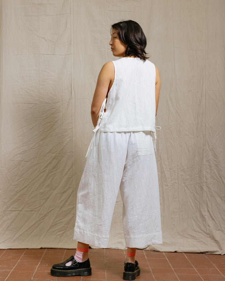 Mid Easy Pant in White Linen (RTS)