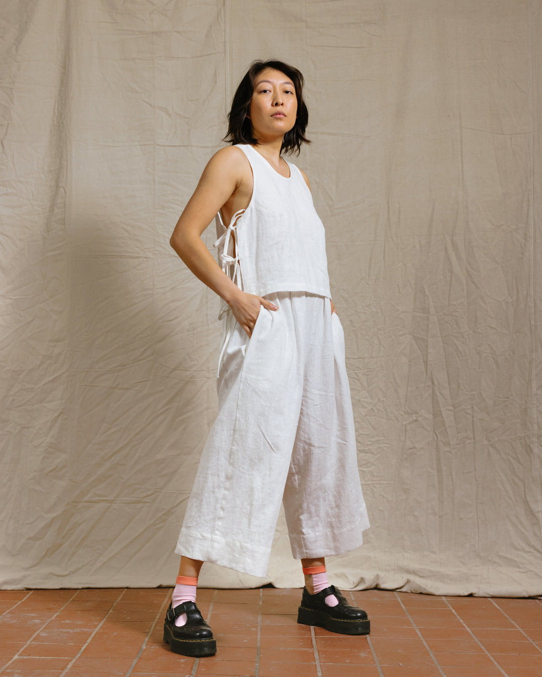 Mid Easy Pant in White Linen (RTS)