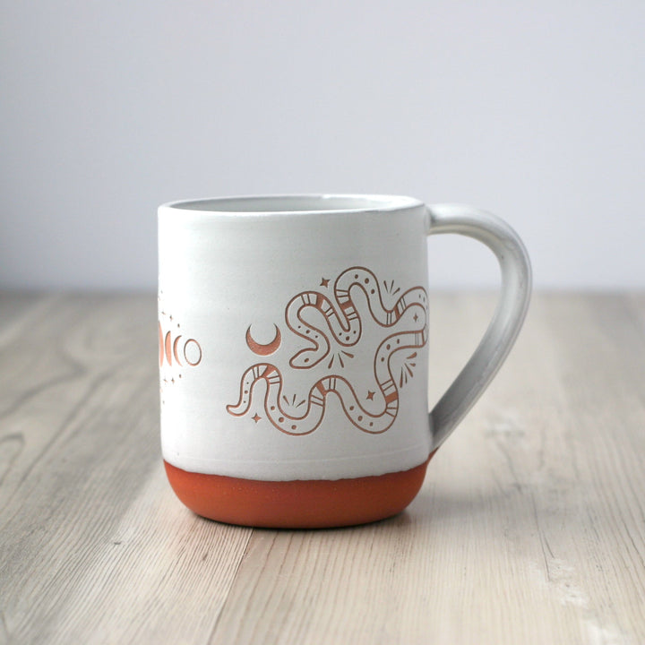 Snakes + Moon Phase Mug, Farmhouse Style Handmade Pottery