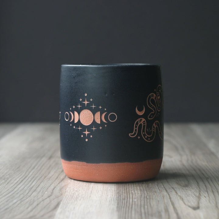 Snakes + Moon Phase Mug, Farmhouse Style Handmade Pottery