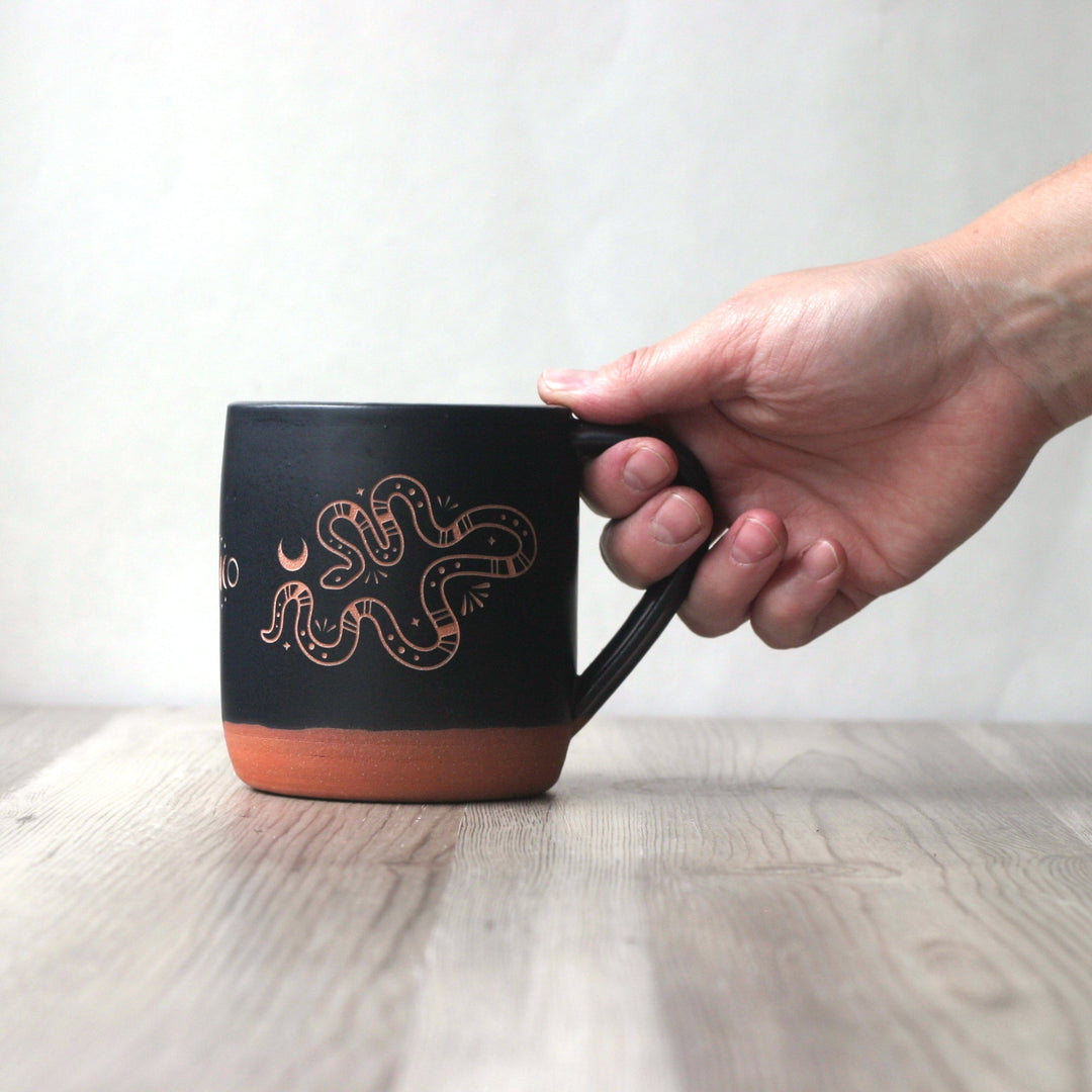 Snakes + Moon Phase Mug, Farmhouse Style Handmade Pottery