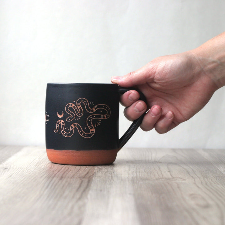 Snakes + Moon Phase Mug, Farmhouse Style Handmade Pottery