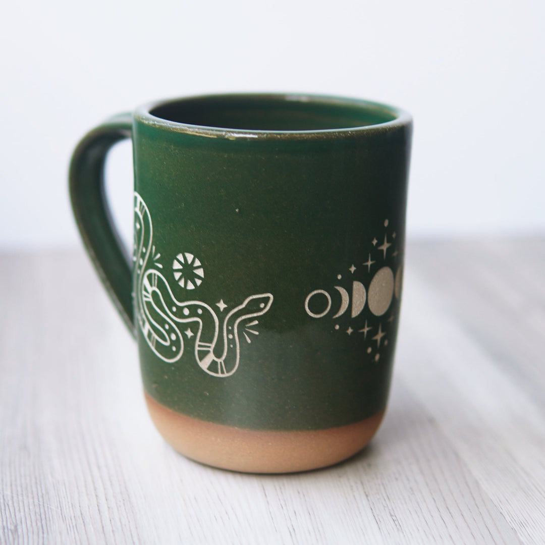 Snakes + Moon Phase Mug, Farmhouse Style Handmade Pottery