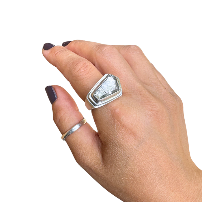 Stepped Tourmalated Quartz Ring- size 7