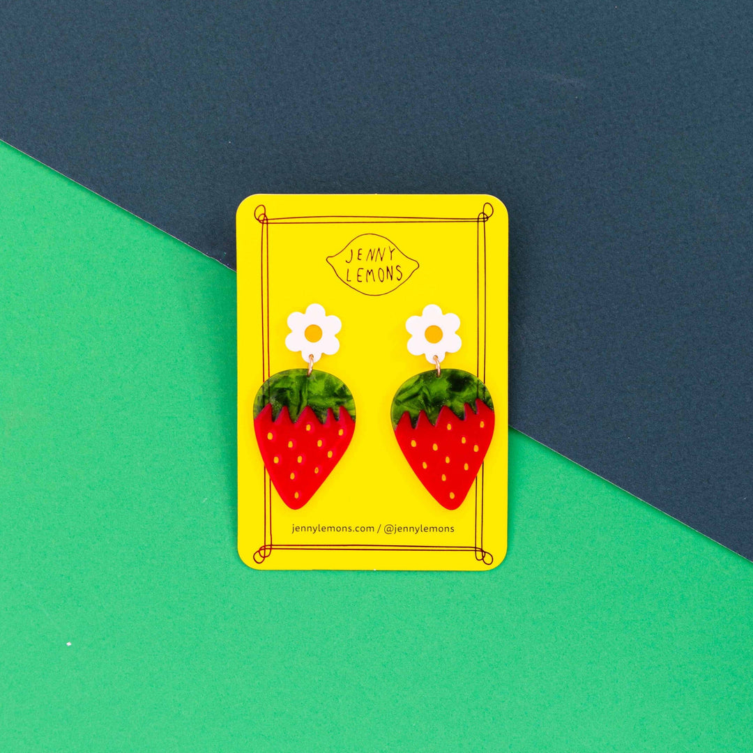 Strawberries and Flowers Acetate Earrings