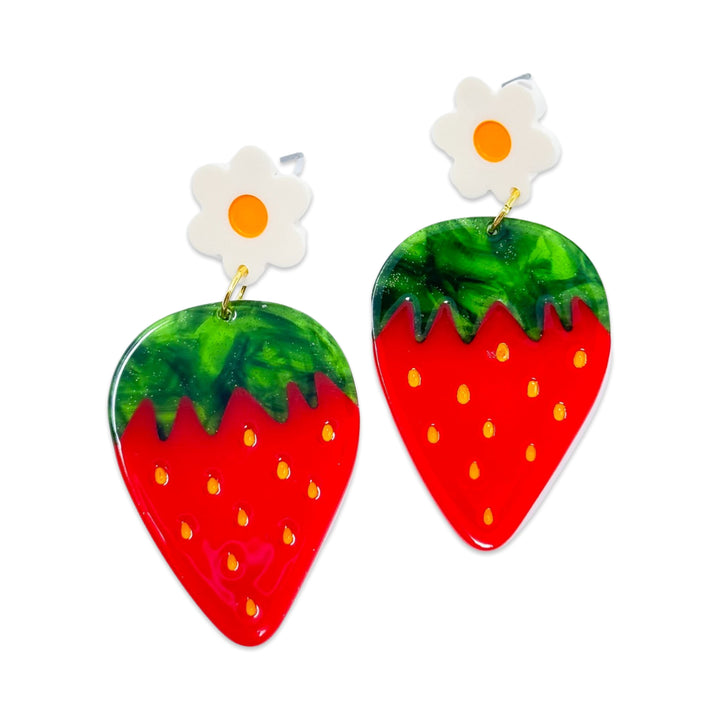 Strawberries and Flowers Acetate Earrings