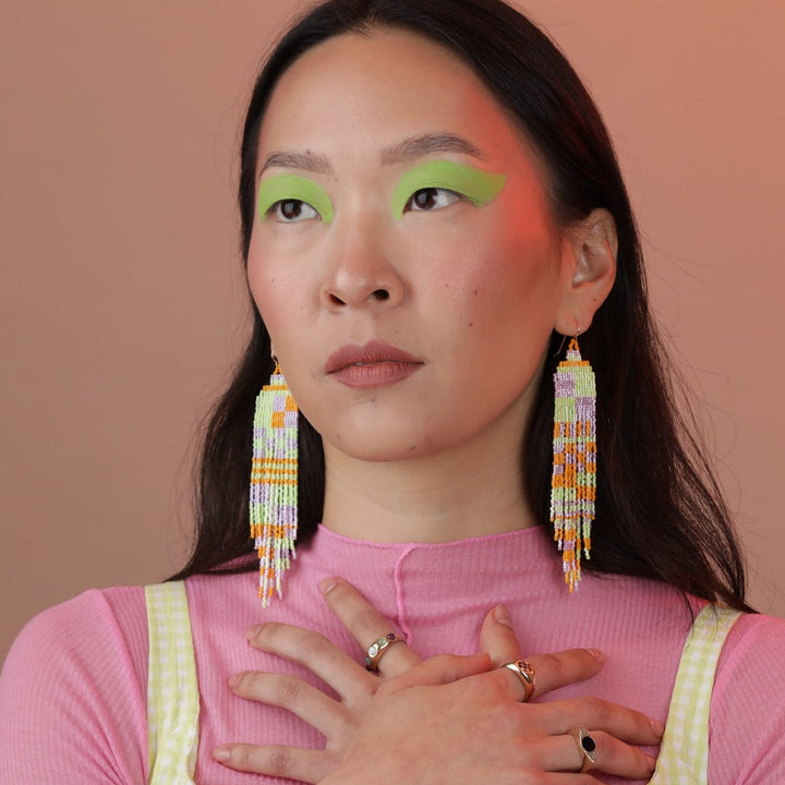 Large Checkerboard Beaded Earrings (3 Colorways)