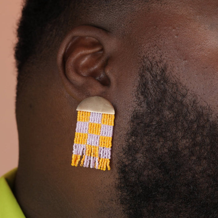 Small Checkerboard Beaded Earrings (4 Colorways)