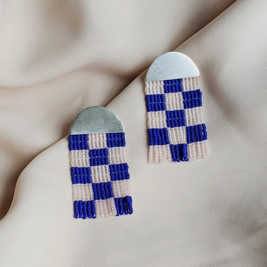 Small Checkerboard Beaded Earrings (4 Colorways)