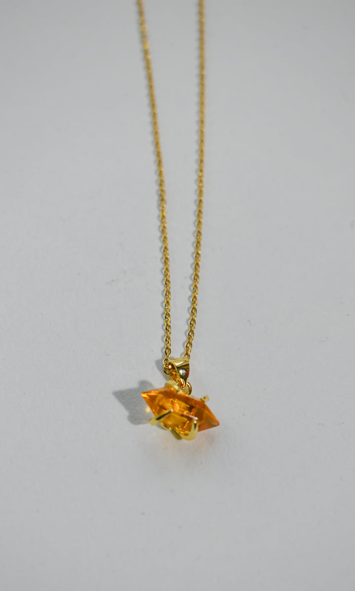 Hexagonal Crystal Gemstone & Brass Necklace