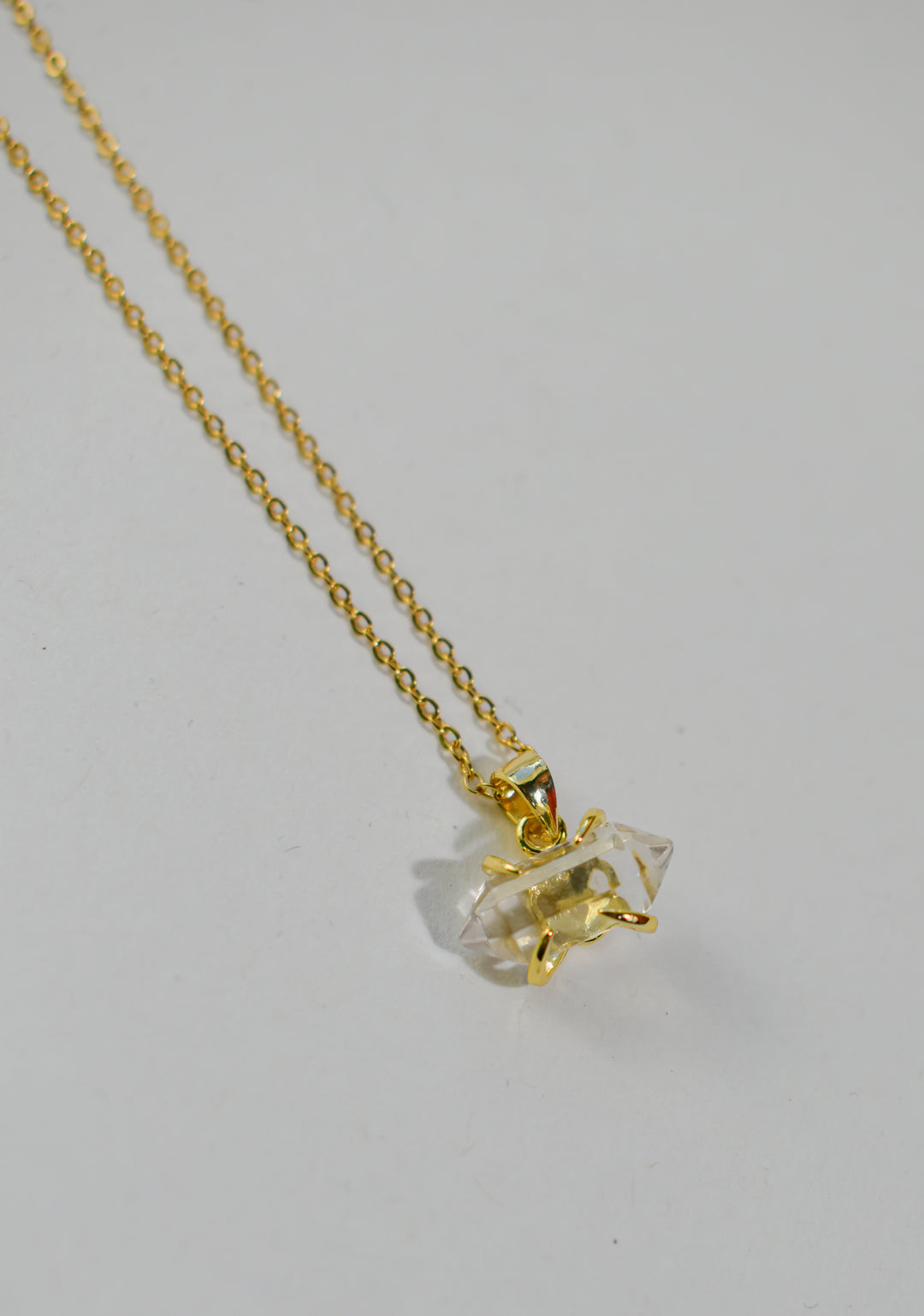 Hexagonal Crystal Gemstone & Brass Necklace