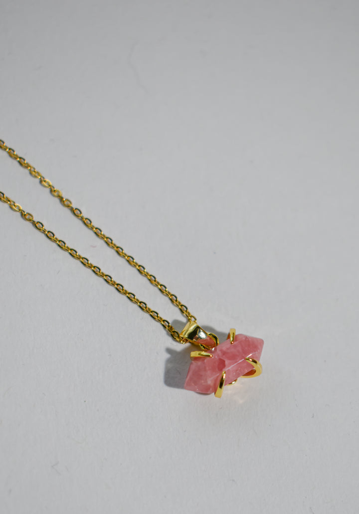 Hexagonal Crystal Gemstone & Brass Necklace