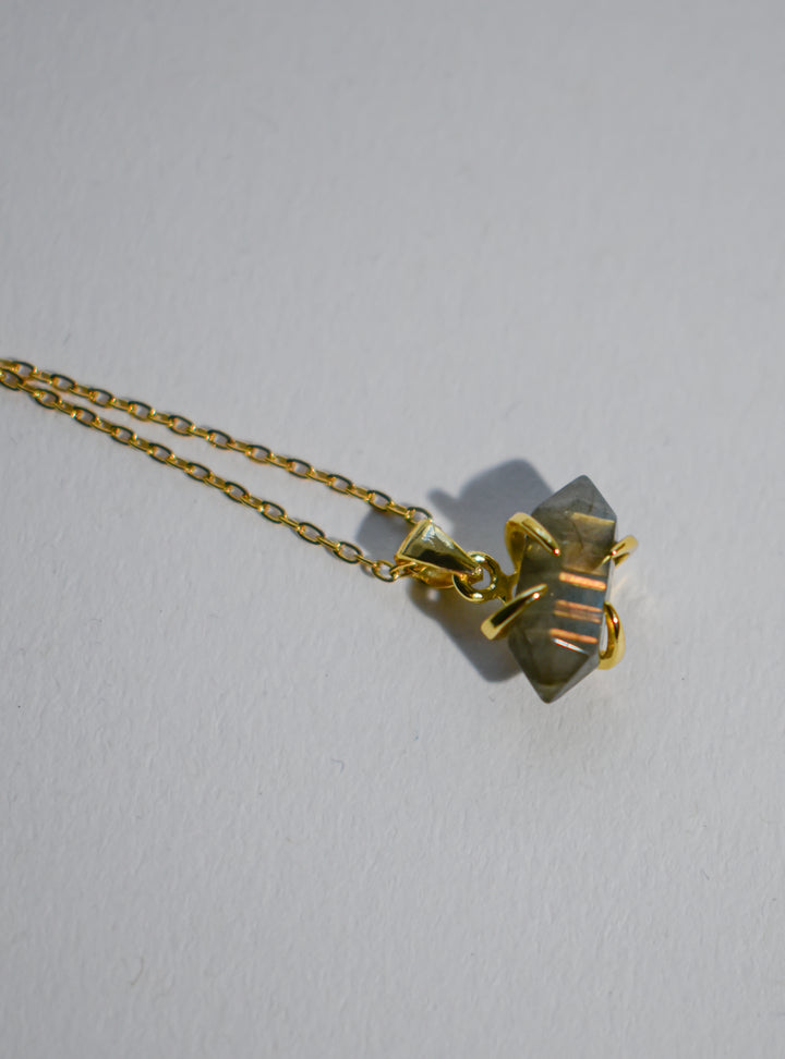 Hexagonal Crystal Gemstone & Brass Necklace