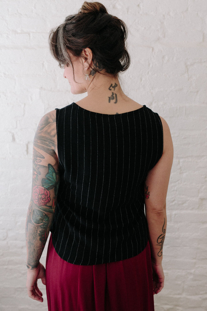 Aviva Top in Black Pinstripe