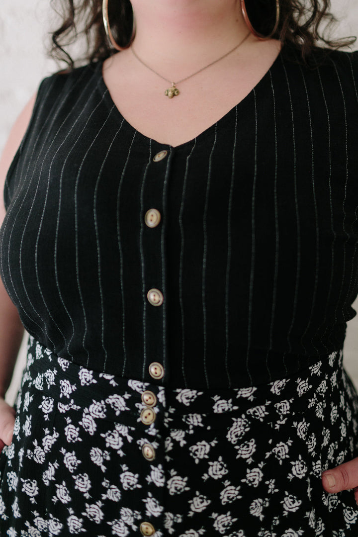 Aviva Top in Black Pinstripe