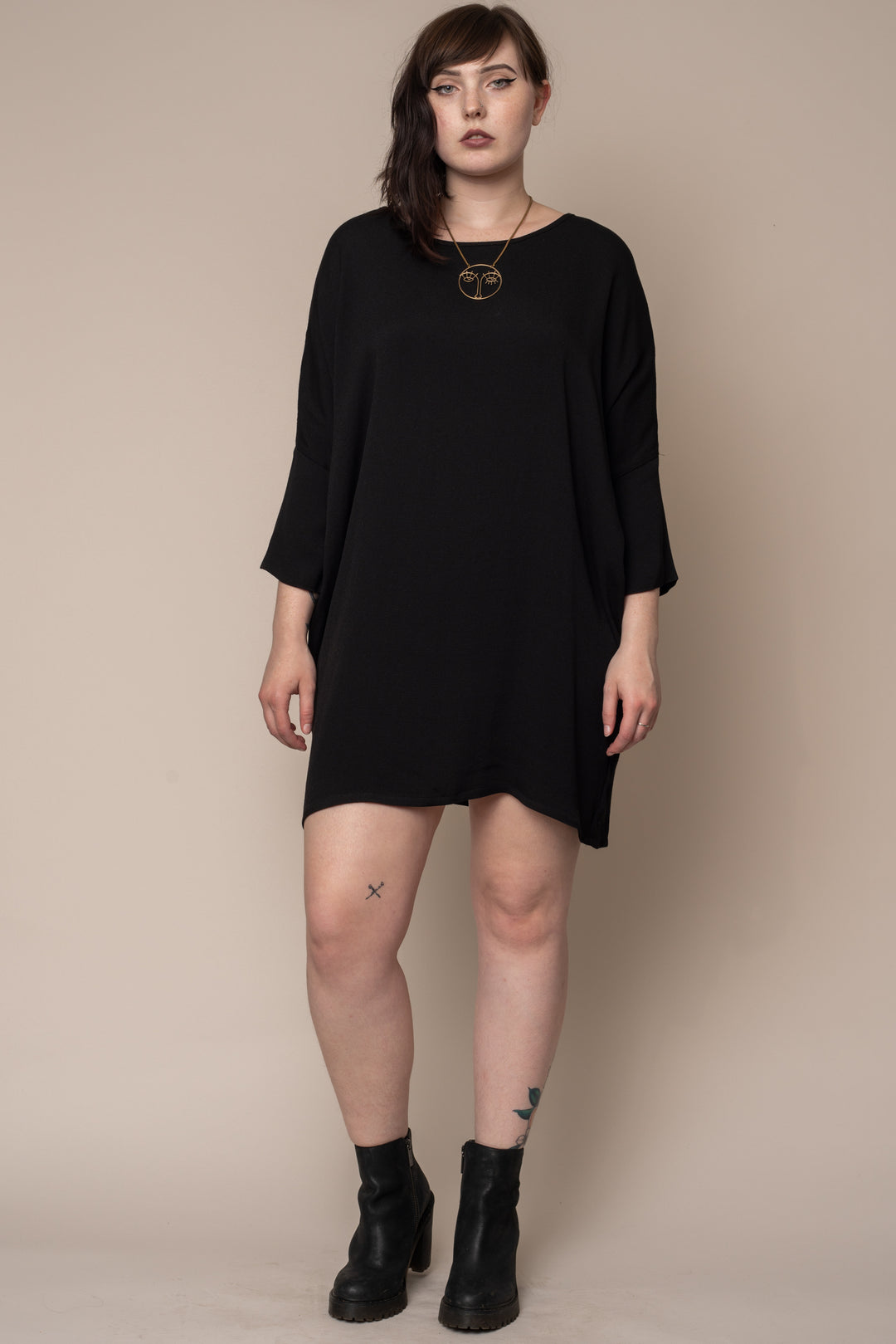 Black-Woven-Batwing-Dress