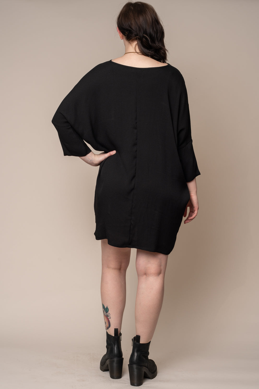 Black-Woven-Batwing-Dress