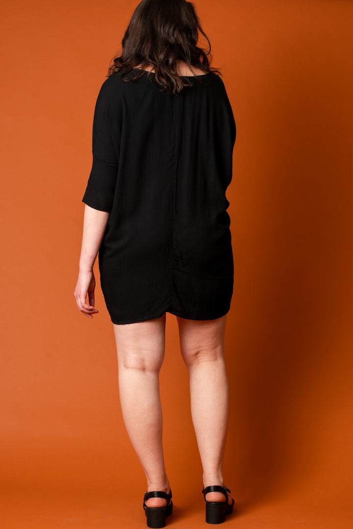 Black Woven Batwing Dress