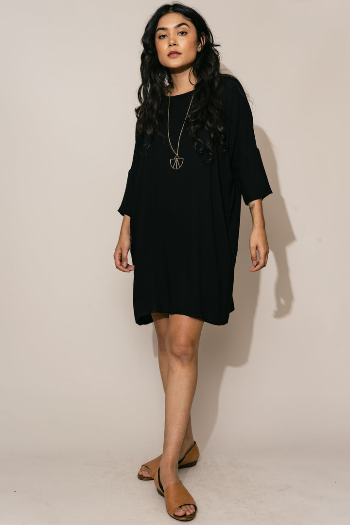 Black Woven Batwing Dress