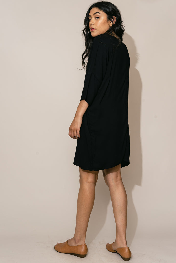 Black Woven Batwing Dress