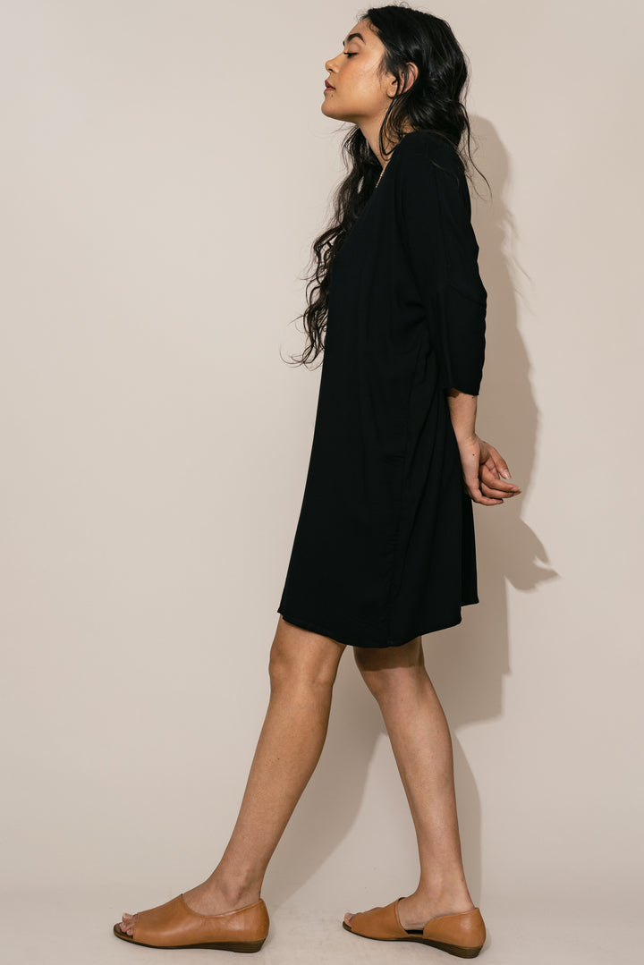 Black Woven Batwing Dress