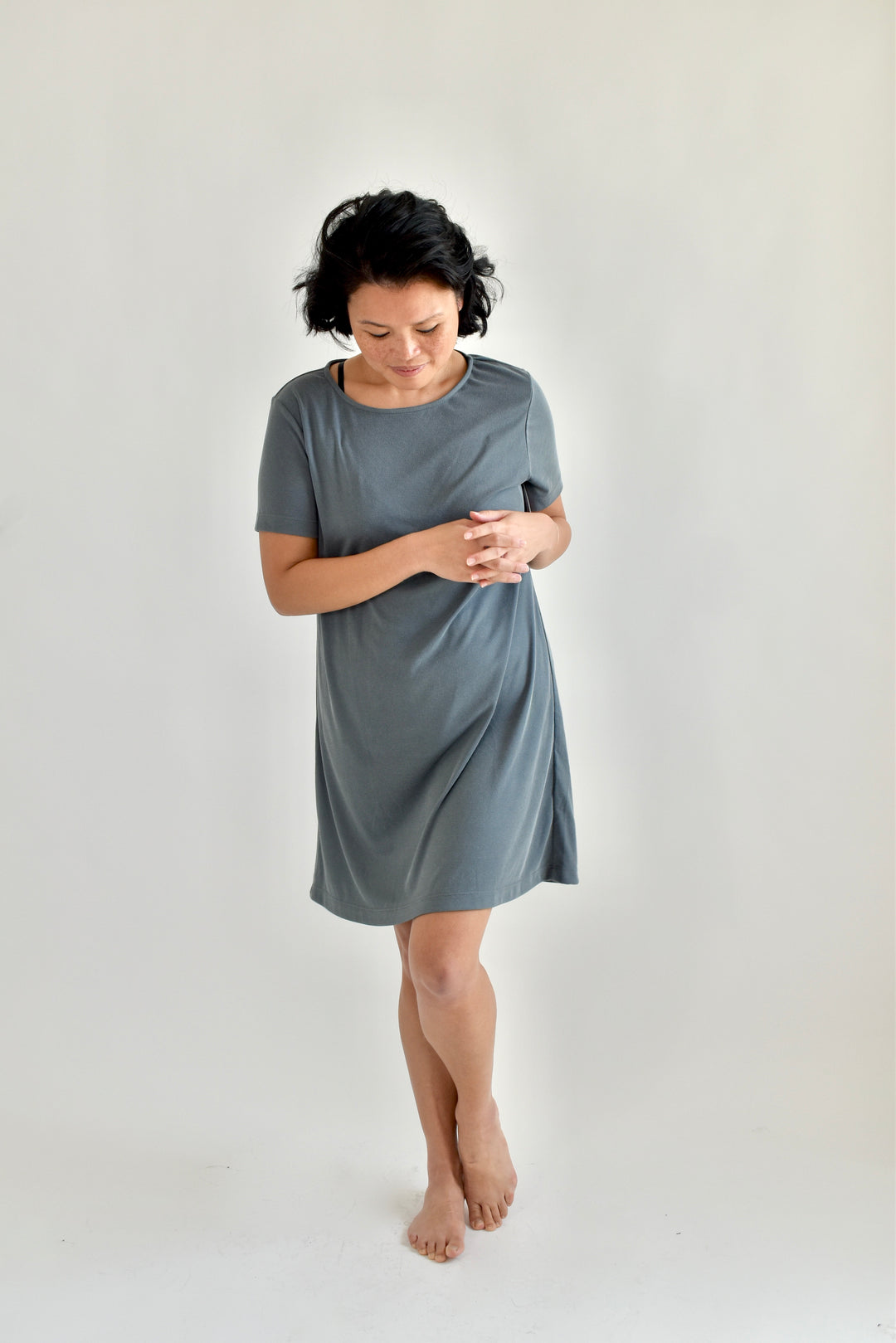 Sammy T-Shirt Dress in Charcoal Ribknit