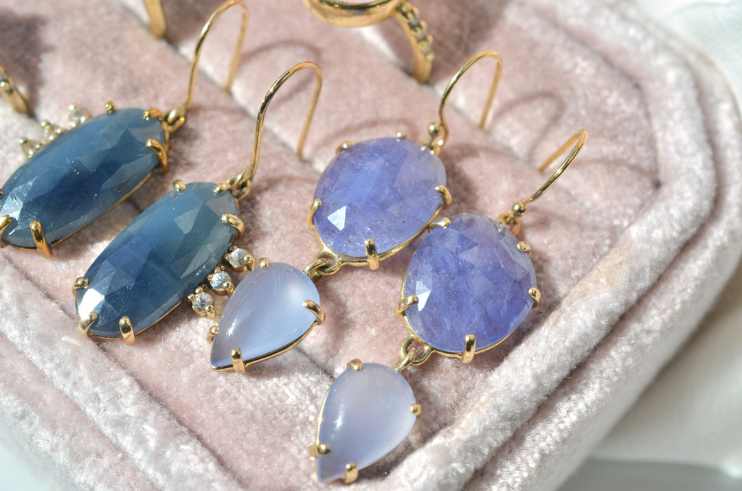 Tanzanite and Chalcedony Dangle Earrings