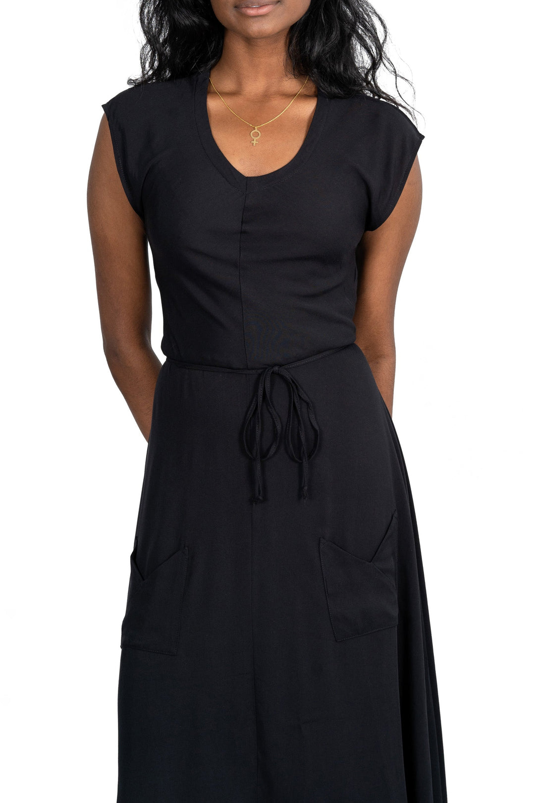 Belted Bias Dress in Black